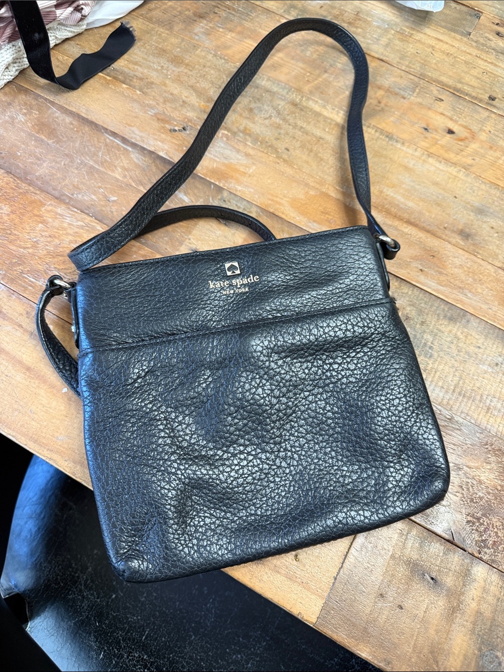 kate spade Black Pebbled Leather Messenger Crossbody